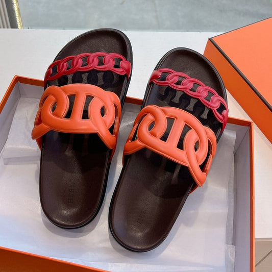 EXTRA SANDAL IN CHERRY RED MIX FIRE ORANGE CALFSKIN
