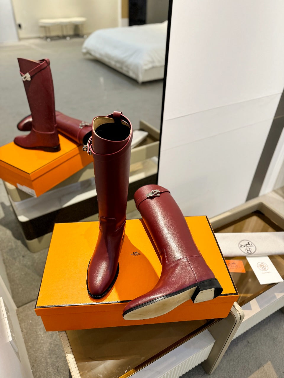 STIVALI JUMPING IN WINE RED CALFSKIN