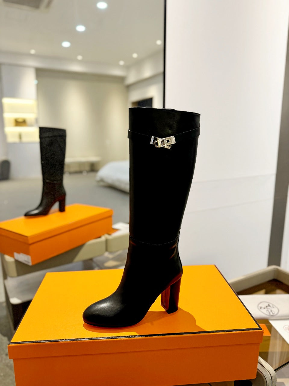 STORY BOOT 85MM IN BLACK CALFSKIN